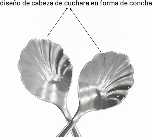 Vista 4 de 2 cucharas para remover con forma de concha 18/10 (304) cucharas de azúcar de acero inoxidable vintage de 4.96 pulgadas para café, té de la tarde