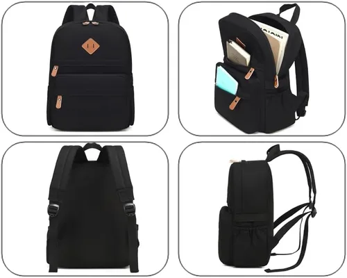 Vista 6 de Swacort Mochila para la escuela, mochila de viaje de lona ligera para mujer, mochila de viaje, regalo para niñas y niños, Negro(015), Mochilas