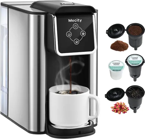 Vista 11 de Mecity Cafetera Rosa 3 en 1 Máquina de Café de Una Sola Porción, Para Cápsulas de Café de Fondo Plano, Café Molido, Taza de 6 a 10 Onzas, Depósito