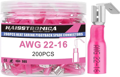 Vista 13 de haisstronica 200 conectores de pala hembra termorretráctiles azules, AWG 16-14, kit de terminlas de pala hembra termorretráctil, conectores