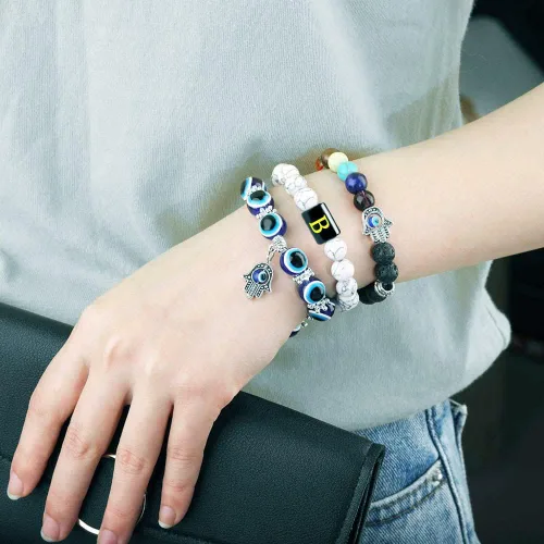 Vista 5 de PANSHI Evil Eye Beaded Bracelets for Women Chakra Stone Crystal Initial Bracelets