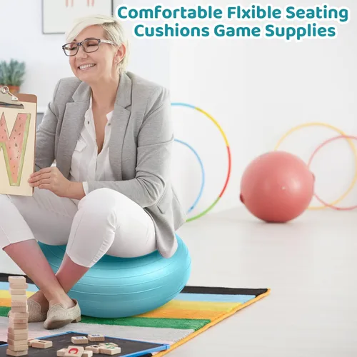 Vista 7 de Lewtemi - Asiento flexible para aula de 20 pulgadas, silla de bola de yoga inflable grande tipo dona, silla de ejercicios con cojín y asiento
