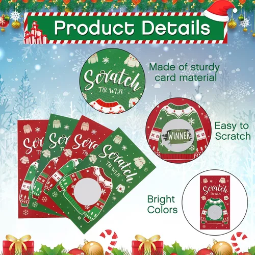 Vista 4 de Funrous 50 Piezas Tarjetas Navideñas de Raspar Juego de Raspar de Suéter Feo Tarjetas de Navidad Juegos Navideños de Vacaciones Decoraciones