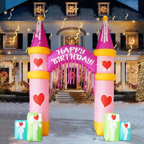 Vista 8 de Decoraciones inflables de pastel de cumpleaños de 4 pies, con velas, luces LED integradas, pastel de cumpleaños, decoración de patio al aire libre