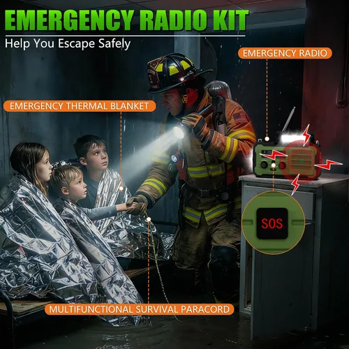 Vista 4 de Radio de emergencia con manivela solar, 10000 mAh/37000 mWh, radio meteorológica de emergencia, radios solares de manivela con NOAA/AM/FM, linterna