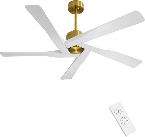 Vista 10 de WINGBO - Ventilador de techo de 54" de ABS con motor DC sin luz, ventilador de techo de 5 aspas con veta de madera de ABS con control remoto, motor