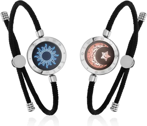 Vista 9 de TOTWOO Sun and Moon Long Distance Touch Bracelets for Couples Negro y oro rosa
