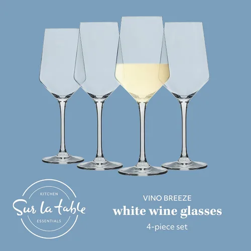 Vista 2 de Sur La Table Kitchen Essentials Vino Breeze Crystal Clear - Juego de 4 copas de vino blanco multiusos de 14 onzas con silueta curva moderna