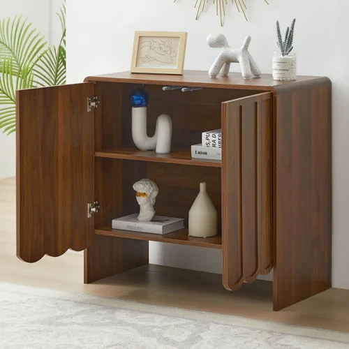 Vista 4 de ORRD Aparador de buffet, armarios de almacenamiento Accent con 2 puertas, gabinete de madera estilo granja con estantes ajustables y panel ondulado