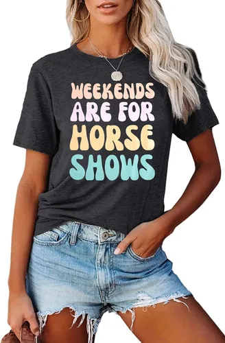 Vista 2 de Camisas de caballo para mujer, camiseta de regalo ecuestre, los fines de semana son para espectáculos de caballos, camiseta casual de manga corta