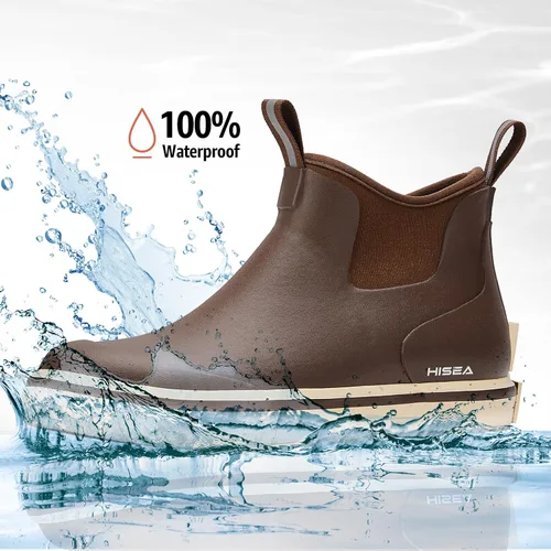 Vista 6 de HISEA Botas de cubierta para hombre, botas de pesca de agua salada, impermeables, botas de lluvia de alta tracción