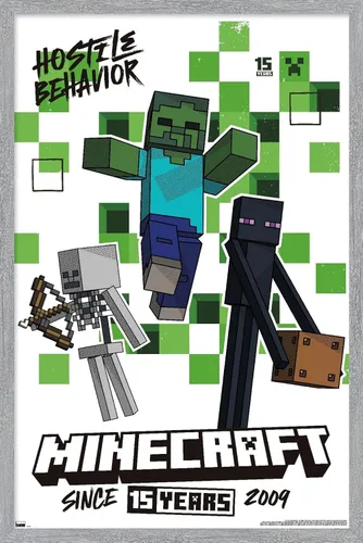 Vista 12 de Trends International Minecraft: 15th Anniversary - Póster de pared de comportamiento hostil, 22.4 pulgadas de largo x 14.7 W, versión enmarcada
