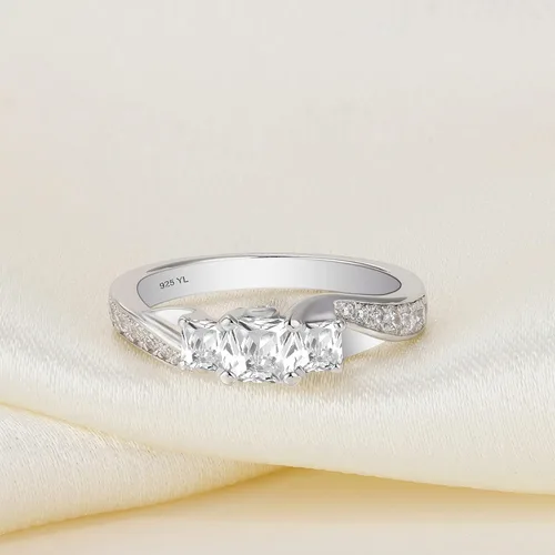 Vista 5 de YL - Anillos de boda de plata de ley para mujer, 3 piedras de nacimiento transparentes