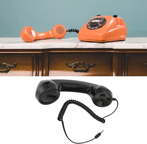 Vista 5 de Jiawu Auricular de teléfono retro vintage, receptor de teléfono celular, micrófono con altavoz para teléfono celular, teléfono inteligente y Negro