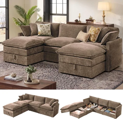 Vista 15 de Ihanherry Sofá modular de 103 pulgadas con almacenamiento, sofá de nube en forma de U con otomanas móviles y 4 almohadas, sofás seccionales