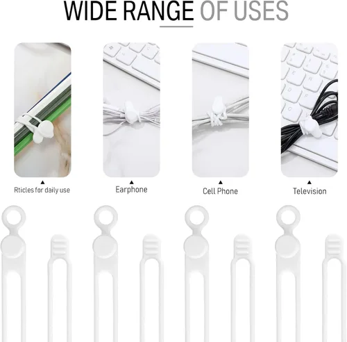 Vista 7 de Nuanchu 40 bridas de silicona reutilizables, correas ajustables, organizador de cables de carga multiusos para sujetar cables de carga