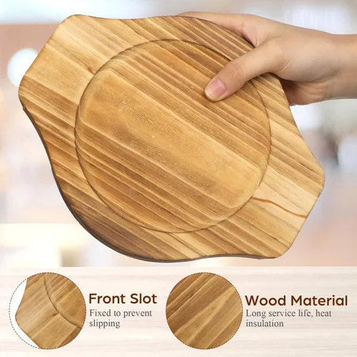 Vista 4 de UPKOCH Cuenco de piedra de madera salvamanteles 2pcs, 8.42 x 6.85 x 0.62 en soporte de tazón caliente