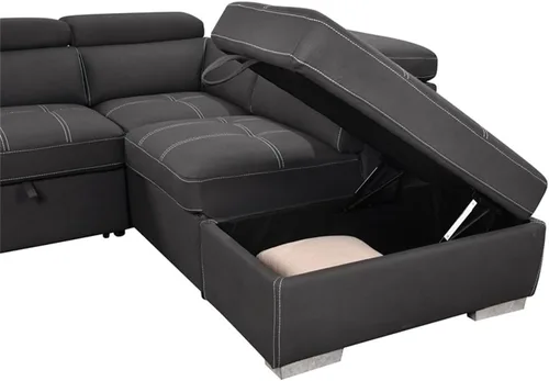 Vista 6 de Sofá modular de 105 pulgadas con reposacabezas ajustable, sofá cama modular extraíble con otomana de almacenamiento y 2 taburetes