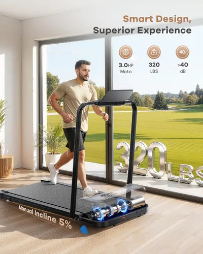 Vista 4 de WELLFIT Incline Walking Pad with Handlebar, Foldable Under Desk Treadmill