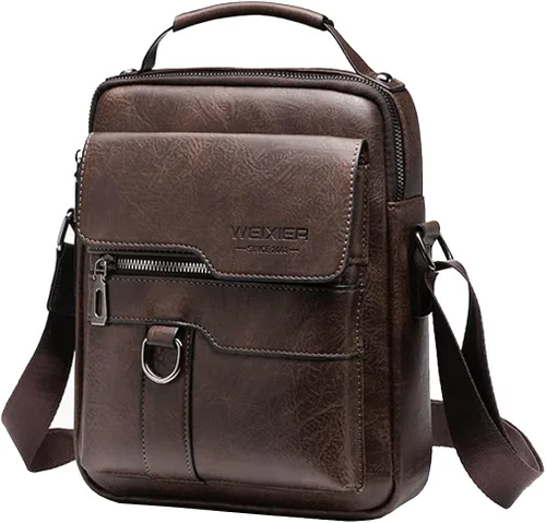 Vista 2 de Bolso de hombro pequeño de cuero para hombres y mujeres, para viajes al aire libre, negocios