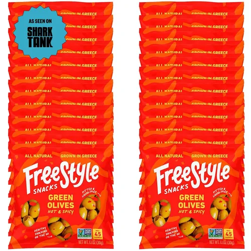 Vista 17 de Freestyle Snacks Paquetes de aperitivos de oliva, como se ve en Shark Tank, una sola porción, aceitunas frescas sin hueso, cultivadas en Grecia