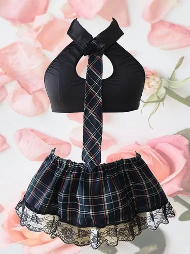 Vista 3 de Lencería de talla grande para mujer, disfraz de colegiala traviesa, lencería sexy, cosplay, día de San Valentín, disfraces sexys de Halloween