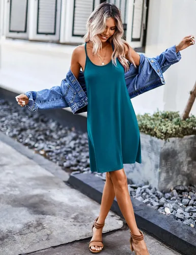 Vista 6 de Ekouaer Paquete de 2 camisones para mujer, ropa de dormir, camisola sin mangas, con espalda cruzada