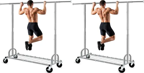 Vista 10 de HOKEEPER Perchero de Ropa Plegable Perchero de Ropa Plegable Capacidad 525 LBS Percheros de Ropa con Ruedas Resistente Perchero Rodante para Colgar