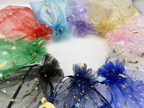 Vista 8 de Jexila 100 bolsas de regalo de organza azul con estrella lunar, 4 x 6 pulgadas, bolsa pequeña de malla con cordón para regalos, joyas, bolsitas