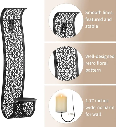 Vista 5 de Sziqiqi Portavelas de Pared Decorativo Apliques de Vela - Portavelas de Pilar Montados en la Pared para Sala de Estar, Baño, Granja, Boda - Juego