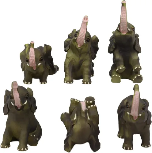 Vista 4 de Ebros Gift Juego de 6 figuras en miniatura de 3.5 pulgadas de alto, diseño de safari de sabana africana, lindos terneros de elefante, taxidermia