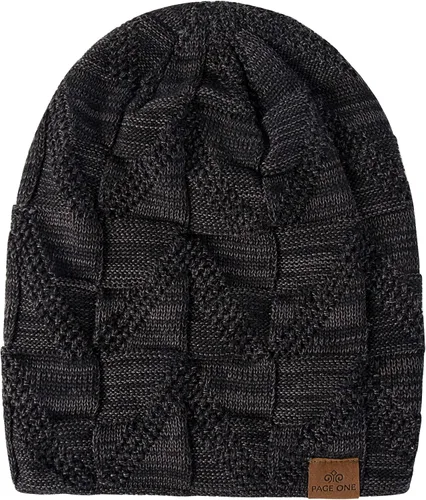 Vista 4 de PAGE ONE Mens Winter Slouchy Beanie Warm Fleece Lined Skull Cap Baggy Cable Knit Hat