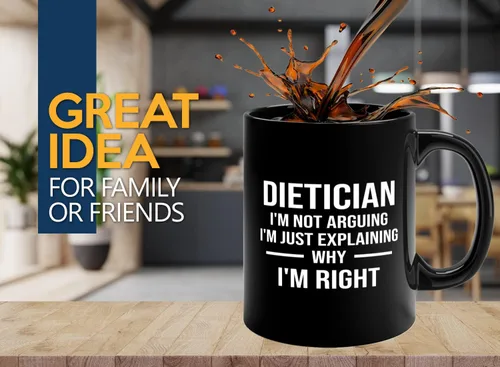 Vista 2 de Taza de café dietista de 11 onzas, color negro, dietista derecho, regalo dietista registrado, nutricionista, dietista, nutricionista clínico