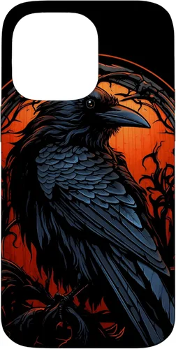 Vista 21 de Funda estética oscura para iPhone 17, diseño de cuervo gótico, diseño de pájaro de cuervo y pájaro oculto