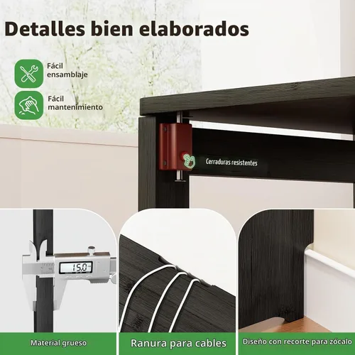 Vista 4 de Escritorio plegable para espacios pequeños, escritorio plegable de bambú con almacenamiento, color negro