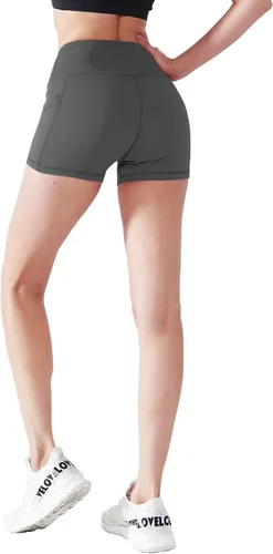 Vista 4 de CADMUS - Pantalones cortos deportivos de tiro alto para mujer, para yoga, acondicionamiento físico y correr, con bolsillos profundos