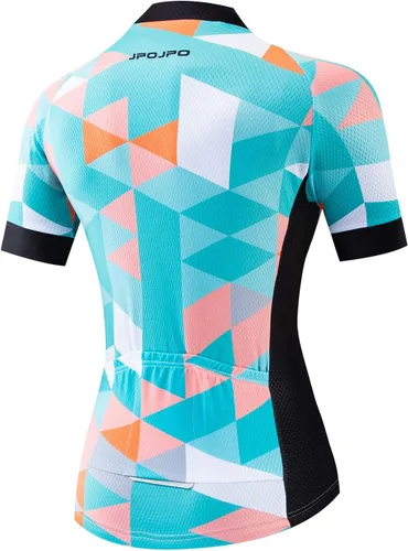 Vista 17 de Camiseta de ciclismo para mujer, manga corta y pantalones cortos de ciclismo acolchados para verano