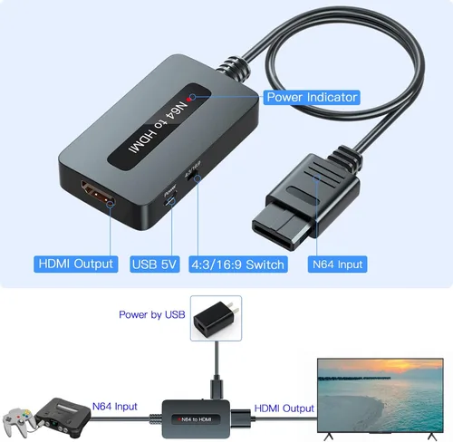 Vista 7 de Convertidor N64 a HDMI, compatible con 4 316 interruptor de relación 9, cable HDMI para N64, cable conversor Nintendo 64 a HDMI compatible