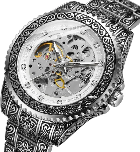 Vista 2 de FORSINING Reloj automático con grabado de esqueleto para hombre, resistente al agua, reloj de pulsera de cuerda automática