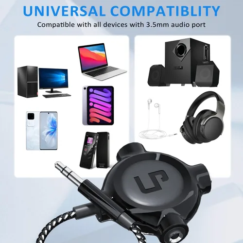 Vista 3 de LP Divisor de auriculares, divisor estéreo de audio trenzado de nailon de 0.138 pulgadas, macho a 3 puertos hembra para MacBook, Mac, iPad, iPhone