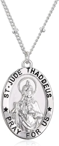 Vista 3 de Ascona Collar con colgante de medalla católica de San Cristóbal y JudeJoséAntonio, 18+2 pulgadas