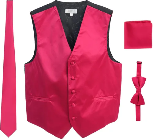 Vista 14 de Gioberti Chaleco formal de satén de 4 piezas para hombre, corbatín y pañuelo de bolsillo Negro D