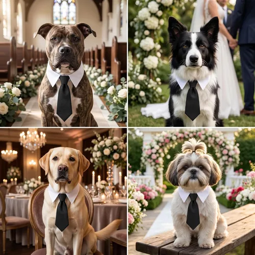Vista 2 de Corbata de boda para perro, collar formal negro para mascotas, traje de boda ajustable para perros pequeños (S) Adjustable Hook and Loop, Soft