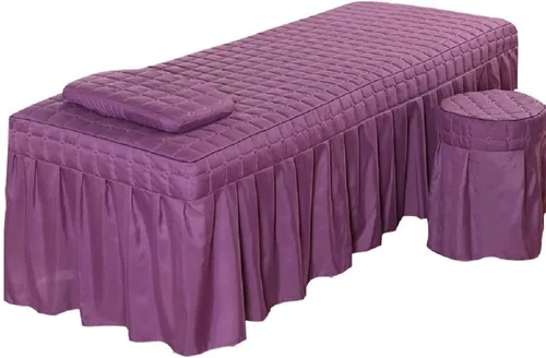 Vista 4 de Juego de 3 piezas de mesa de masaje para salón de belleza, sábana de cama, falda de spa, cubierta completa con funda de almohada, funda de taburete..