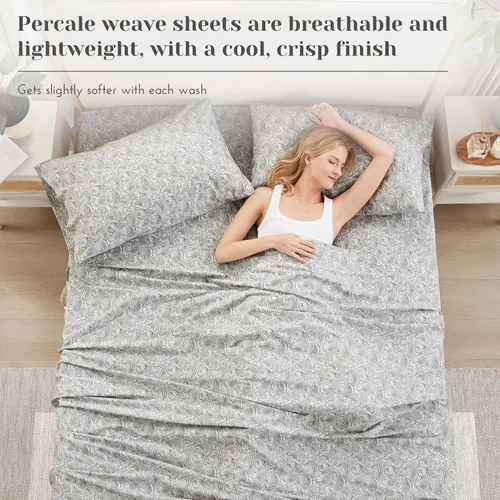 Vista 3 de Comfort Spaces Juego de sábanas 100% algodón transpirable, ligero, suave con bolsillo elástico de 14 pulgadas que se adapta a colchones de hasta 16