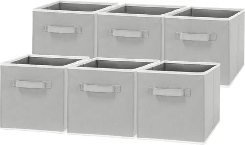 Vista 10 de Simple Houseware Contenedores de almacenamiento plegables de 11 pulgadas, color beige, paquete de 6 cubos de tela organizadores para armario