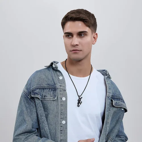 Vista 37 de YAMI Collar de alas angulares para hombre, ángel de la guarda, dragón, cuervo, pulpo, collar de anime, collar de acero inoxidable 316