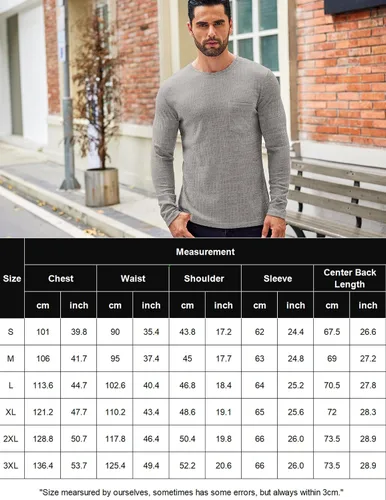 Vista 2 de COOFANDY Camiseta de manga larga para hombre, cuello redondo, para entrenamiento, fisicoculturismo, camiseta casual