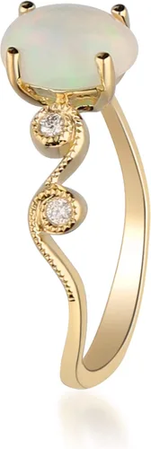 Vista 2 de Gin & Grace Anillo de oro amarillo de 14 quilates con diamantes reales (I1) con ópalo etíope natural joyería de trabajo diario para mujeres regalos