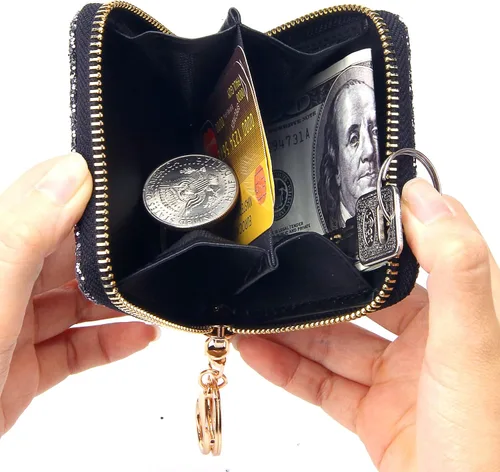 Vista 44 de GEEAD - Monedero pequeño con purpurina para mujer o niña, con anillo para llavero